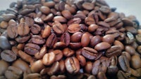 a close up of a pile of coffee beans